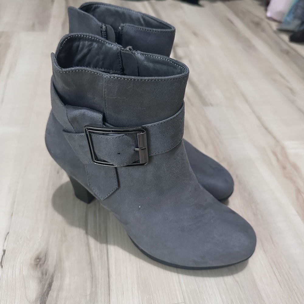 Gray Ankle Boots with Buckle Detail